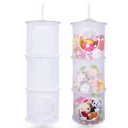 Picture of Basumee Stuffed Animals Net or Hammock 2 Pcs Stuffed Animals Storage Toy Net Hammock for Stuffed Animals Organizer Mesh Hammock Kids Girls Room Decor, White, 3 Tiers