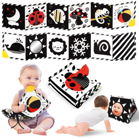 Picture of High Contrast Baby Toys, Black and White Newborn Toys for Brain Development, Soft Baby Books, Infant Sensory Toys 0-6-12 Months, Tummy Time Toys, Visual Stimulation Montessori Toy Gift