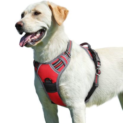 Picture of Eagloo Dog Harness for Large Dogs, No Pull Service Vest with Reflective Strips and Control Handle, Adjustable and Comfortable for Easy Walking, No Choke Pet Harness with 2 Metal Rings, Red, L