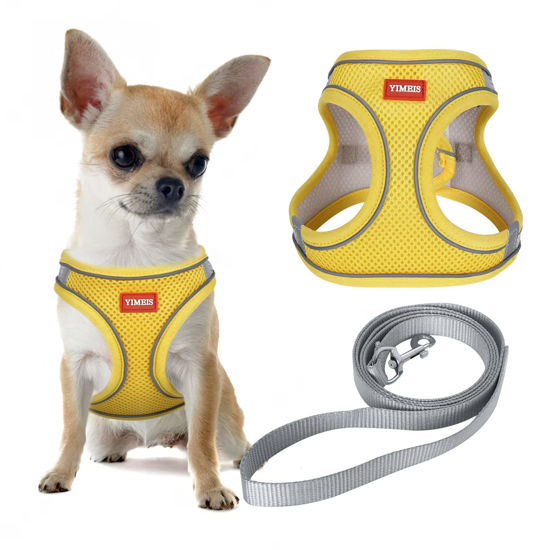 Picture of YIMEIS Dog Harness and Leash Set, No Pull Soft Mesh Pet Harness, Reflective Adjustable Puppy Vest for Small Medium Large Dogs, Cats (Yellowgrey, X-Small (Pack of 1)