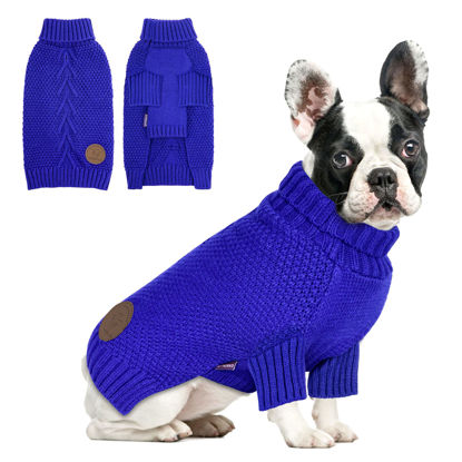 Picture of cyeollo Dog Sweater Pullover Turtleneck for Dogs, Classic Knitwear Fall Winter Cold Weather Dog Clothes Warm Pet Apparel Small Medium Large Dog Sweaters, Royal Blue L