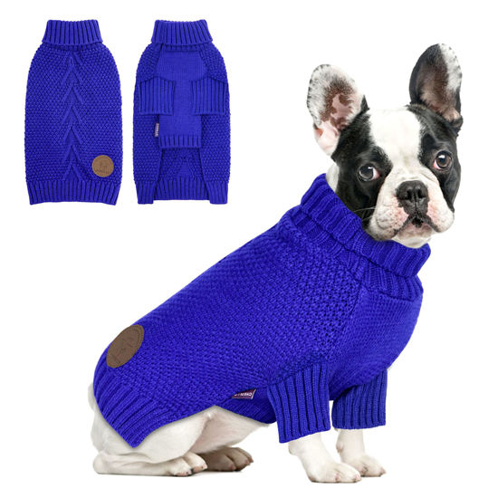Picture of cyeollo Dog Sweater Pullover Turtleneck for Dogs, Classic Knitwear Fall Winter Cold Weather Dog Clothes Warm Pet Apparel Small Medium Large Dog Sweaters, Royal Blue L