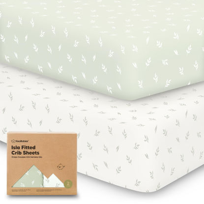 Picture of 2-Pack Crib Sheets for Boys, Girls - Viscose Derived from Bamboo Fitted Crib Sheet, Baby Crib Sheets Neutral, Crib Mattress Sheet, Toddler Bed Sheets, Baby Sheets for Crib Fitted Sheets (Herb)