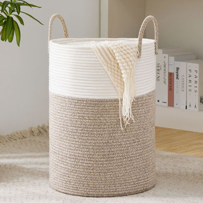 Picture of YOUDENOVA Woven Rope Laundry Hamper Basket, 58L Tall Laundry Basket, Baby Nursery Hamper for Blanket Storage, Clothes Hamper for Laundry in Bedroom-Large-Brown