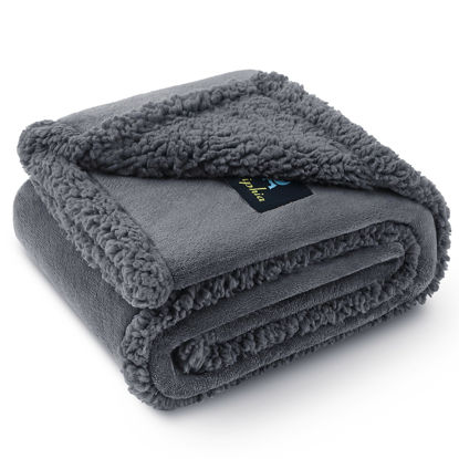 Picture of Waterproof Pet Blanket, Liquid Pee Proof Dog Blanket for Sofa Bed Couch, Reversible Sherpa Fleece Furniture Protector Cover for Small Medium Large Dogs Cats, Dark Gray King Size（100" x 85"）