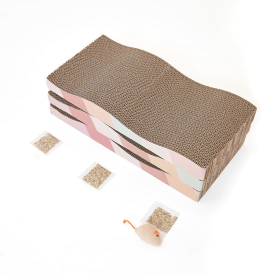 Picture of SIDAZON Cat Scratching Pads Cardboard Cat Scratchers for Indoor Cats Reversible Large Wide Corrugated with Catnip and Mini Toy (3pcs)
