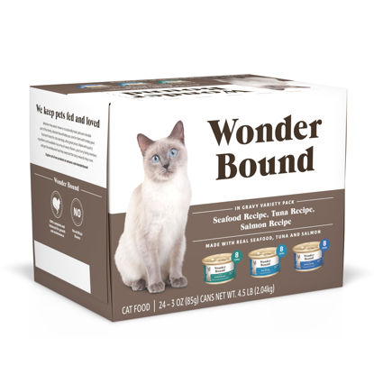 Picture of Amazon Brand - Wonder Bound Wet Cat Food, Gravy, Variety Pack (Seafood, Tuna, Salmon), 3 Ounce (Pack of 24)