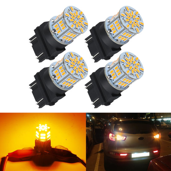 Picture of iFunyLED 4PCS 3157 LED Bulb Turn Signal Light 12V-24V Super Bright 3156 3056 3057 3047 LED Replacement Light Kit Set for Car Tail Brake Turn Signal Lights - Amber Yellow