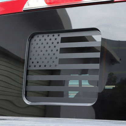 Picture of Zxiaochun Rear Middle Window American Flag Decal for Ford F150 F250 F350 2015-2019 2020 2021 2022 2023 2024 Back Center Sliding Window Glass USA Flag Vinyl Sticker Exterior Accessories(Matte Black)
