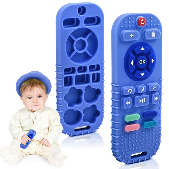Picture of AiTuiTui Baby Teether for Teething Relief Baby Toys 3 6 9 12 Months, Silicone Baby Teether Toy for Babies Remote Control Newborn Infant Boy Girl Autism for Baby Gifts, Dark Blue