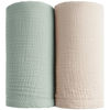 Picture of Konssy 2 Pack Muslin Swaddle Blankets for Baby Boys Girls, Receiving Blanket Large 47 x 47 inches, Soft Breathable Muslin Baby Blanket for Unisex Newborn(Green, Cream)