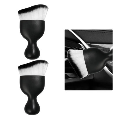 Picture of Ziciner 2 PCS Car Detailing Brush, Curved Soft Bristles Auto Removal Dust Collectors, Universal Vehicle Dashboard, Air Conditioner Vents etc Interior Cleaning Tool Accessories (White/Black)
