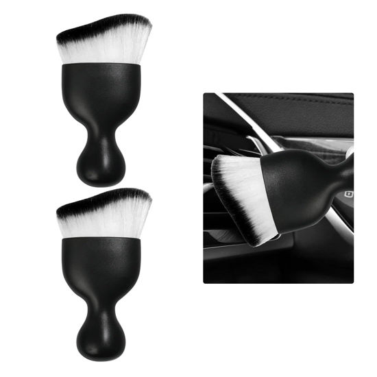 Picture of Ziciner 2 PCS Car Detailing Brush, Curved Soft Bristles Auto Removal Dust Collectors, Universal Vehicle Dashboard, Air Conditioner Vents etc Interior Cleaning Tool Accessories (White/Black)