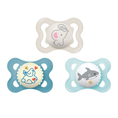 Picture of MAM Variety Pack Baby Pacifier, Includes 3 Types of Pacifiers, Nipple Shape Helps Promote Healthy Oral Development, 0-6 Months, Boy, 3 Count (Pack of 1)