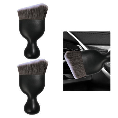 Picture of Ziciner 2 PCS Car Detailing Brush, Curved Soft Bristles Auto Removal Dust Collectors, Universal Vehicle Dashboard, Air Conditioner Vents etc Interior Cleaning Tool Accessories (Brown/White)