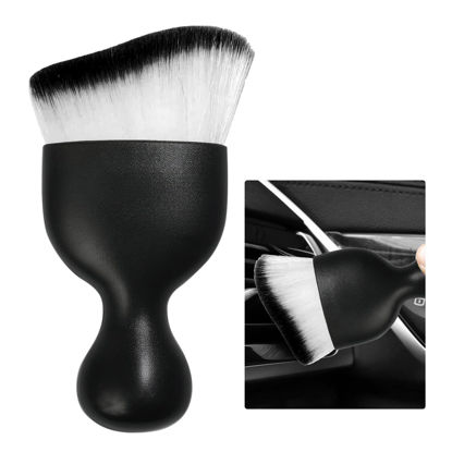 Picture of Ziciner Car Detailing Brush, Curved Soft Bristles Auto Removal Dust Collectors, Universal Vehicle Dashboard, Air Conditioner Vents etc Interior Cleaning Tool Accessories (White/Black)