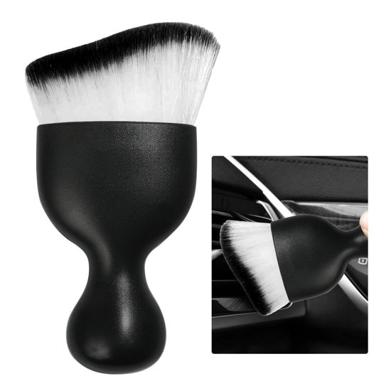 Picture of Ziciner Car Detailing Brush, Curved Soft Bristles Auto Removal Dust Collectors, Universal Vehicle Dashboard, Air Conditioner Vents etc Interior Cleaning Tool Accessories (White/Black)