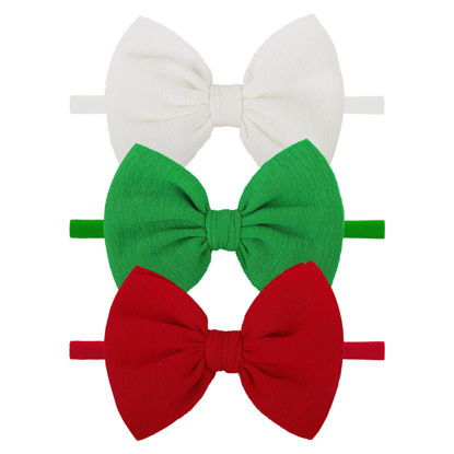 Picture of Lanmerry Christmas Baby Girl Bows for Newborn Green Headbands Red Hair Bow Christmas Elastic Nylon Hairbands Hair Accessories Newborn Infant Toddler