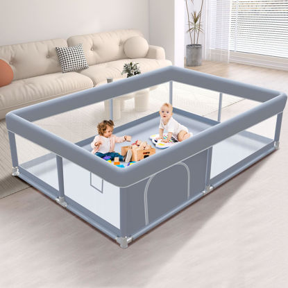 Picture of XVISHX 65 x 50 Inch Baby Playpen, Playpen for Babies and Toddlers, Baby Play Pen Playard for Indoor & Outdoor Active Center Game Fence, with Skin-Friendly Fabric and Soft Breathable Mesh, Grey