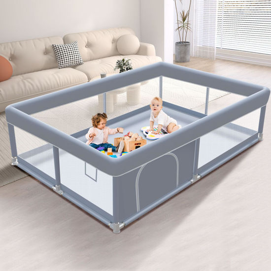 Picture of XVISHX 65 x 50 Inch Baby Playpen, Playpen for Babies and Toddlers, Baby Play Pen Playard for Indoor & Outdoor Active Center Game Fence, with Skin-Friendly Fabric and Soft Breathable Mesh, Grey