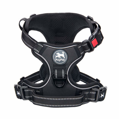 Picture of PoyPet No Pull Dog Harness, No Choke Front Clip Dog Reflective Harness, Adjustable Soft Padded Pet Vest with Easy Control Handle for Small to Large Dogs(Black,L)