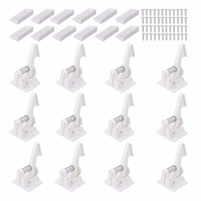 Picture of 12 Pack Cabinet Locks Child Safety Latches - Vmaisi Baby Proofing Cabinets Drawer Lock with Adhesive Easy Installation - No Drilling or Extra Screws (White)