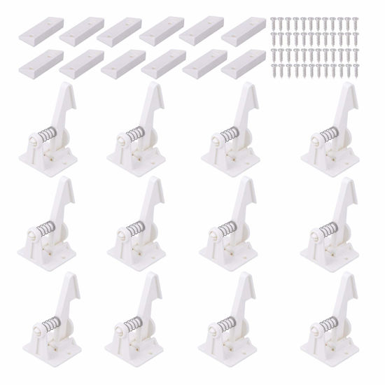 Picture of 12 Pack Cabinet Locks Child Safety Latches - Vmaisi Baby Proofing Cabinets Drawer Lock with Adhesive Easy Installation - No Drilling or Extra Screws (White)