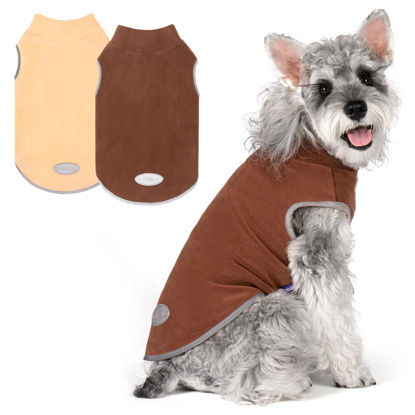 Picture of cyeollo Fleece Dog Sweater Vest, Reflective Dog Sweatshirt Pullover Dog Jacket for Small Medium Large Dog Clothes Boy Girl Pets, Brown & Khaki L