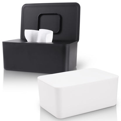 Picture of 2 Pack LEQXGO Baby Wipes Dispenser, Wipes Dispenser Baby Wipes Case, Baby Wipe Holder for Fresh Wipes, Non-Slip Wipes Case, Wipe Container with Sealing Design Lid (Black and White)