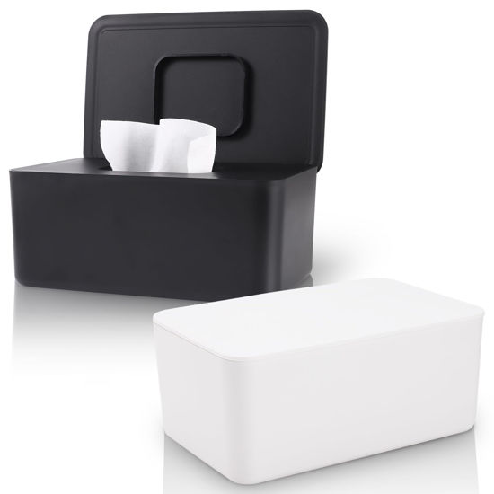 Picture of 2 Pack LEQXGO Baby Wipes Dispenser, Wipes Dispenser Baby Wipes Case, Baby Wipe Holder for Fresh Wipes, Non-Slip Wipes Case, Wipe Container with Sealing Design Lid (Black and White)