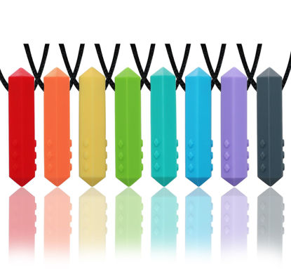 Picture of Chew Necklaces for Sensory Kids, 8 Pack Chewy Necklace Sensory Boys and Girls with Autism, ADHD, SPD, Biting, Silicone Teething Necklace Oral Chew Toys for Adults Reduce Chewing Anxiety Fidget