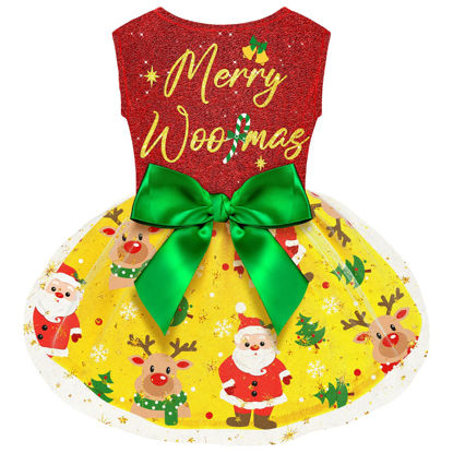 Picture of Dog Christmas Outfit Dog Dresses, Dog Christmas Costume Clothes for Dogs Funny Puppy Dress with Bow for Small Large Dogs, Pumpkin Witch Bat Pet Costume Halloween Christmas