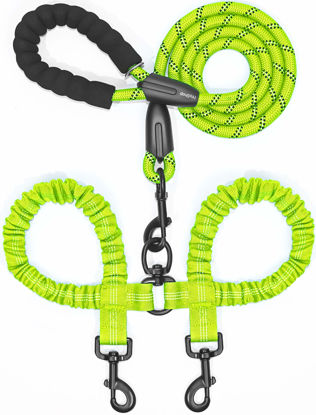 Picture of iYoShop Dual Dog Leash, Double Dog Leash, 360 Swivel No Tangle Walking Leash, Shock Absorbing Bungee for Two Dogs, Green, Large (25-150 lbs)
