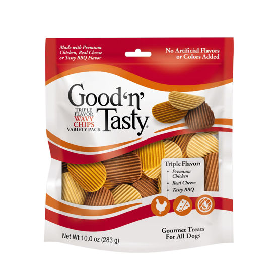 Picture of Good'n'Fun Triple Flavor Wavy Chips Variety Pack, 10 oz, Treats for Dogs