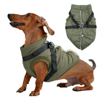 Picture of JoyDaog Dog Jacket with Harness,Fleece Lined Warm Puppy Coat for Winter,Soft Windproof Medium Dog Vest,Green XL