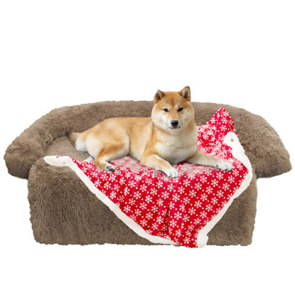 Picture of GGIB Calming Dog Bed Christmas Throw Blanket Fluffy Plush Dog Mat for Furniture Protector Decoration Holiday Throw for Sofa Couch Cover for Large Medium Small Dogs Cats (Medium, Camel)