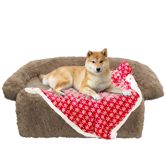 Picture of GGIB Calming Dog Bed Christmas Throw Blanket Fluffy Plush Dog Mat for Furniture Protector Decoration Holiday Throw for Sofa Couch Cover for Large Medium Small Dogs Cats (Medium, Camel)