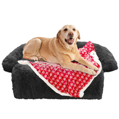 Picture of GGIB Calming Dog Bed Christmas Throw Blanket Fluffy Plush Dog Mat Furniture Protector Decoration Holiday Throw for Sofa Couch Cover Large Medium Small Dogs Cats (Extra Large, Dark Grey)