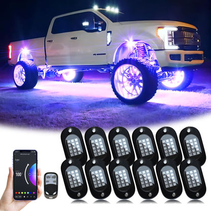 Picture of YiLaie RGB LED Rock Lights, 180 LEDs Lights with Phone App/Remote Control & Timing & Music Mode Rock Lights Kits, Waterproof Underglow Light for ATV RZR UTV SUV Off Road AUTO Motorcycle (12 Pods)
