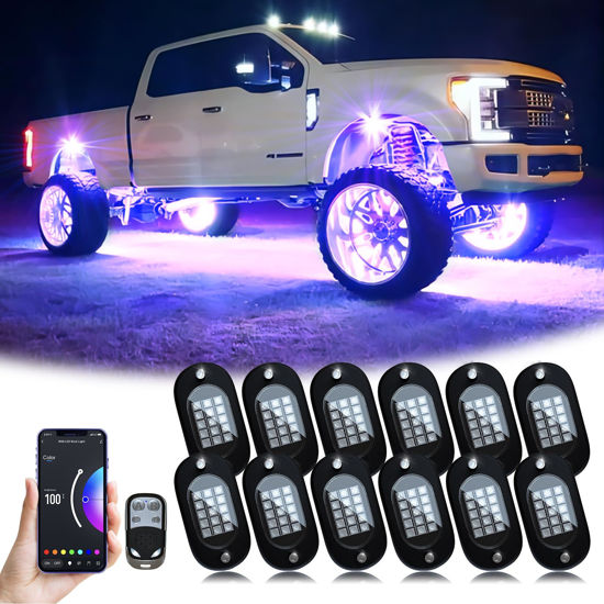Picture of YiLaie RGB LED Rock Lights, 180 LEDs Lights with Phone App/Remote Control & Timing & Music Mode Rock Lights Kits, Waterproof Underglow Light for ATV RZR UTV SUV Off Road AUTO Motorcycle (12 Pods)