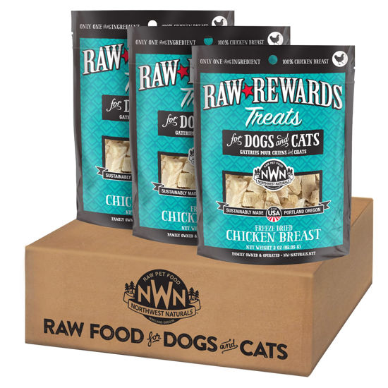 Picture of Northwest Naturals Raw Rewards Freeze-Dried Chicken Breast Treats for Dogs and Cats - Bite-Sized Pieces - Healthy, 1 Ingredient, Human Grade Pet Food, Natural - 3 Oz (Pack of 3)