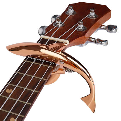 Picture of Shark Guitar Capo Pretty Cool Capo for Electric Acoustic Classical Guitar Ukulele Zinc Alloy Spring Capo (Gold)
