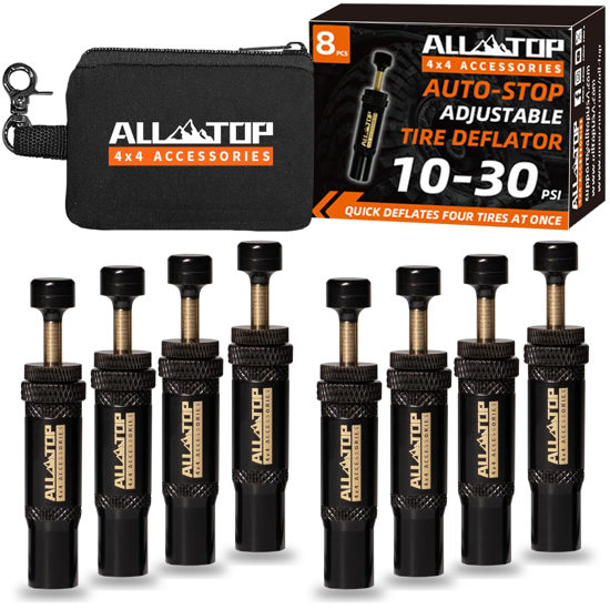 Picture of ALL-TOP Adjustable Auto-Stop Tire Deflator Valve Kit (10-30 PSI) 8 PCS Screw-on Tyre Air Down Tool for Offroad 4x4 (with 5 Valve caps)