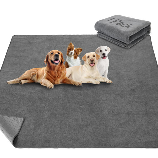 Picture of LOOBANI Non-Slip Washable Pee Pad for Dogs, 1 Pack Extra Large Reusable Dog Mat for Floor, Fast Absorbent Pet Whelping Pads, Puppy Playpen Mat for Incontinence, Housebreaking, Crate, 82x102in,Gray