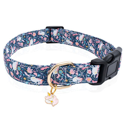 Picture of Faygarsle Cotton Designer Dogs Collar Cute Unicorn Dog Collars for Girl Female Small Medium Large Dogs with Unicorn Charms M