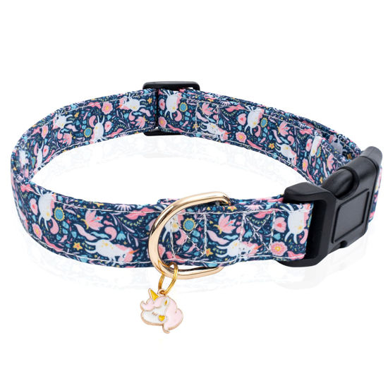 Picture of Faygarsle Cotton Designer Dogs Collar Cute Unicorn Dog Collars for Girl Female Small Medium Large Dogs with Unicorn Charms M