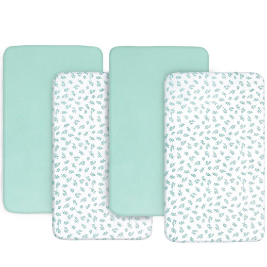 Picture of 4-Pack Fitted Bassinet Sheets for Boys and Girls - Breathable, Soft Microfiber Baby Bassinet Sheet Universal Fit for Most Rectangle, Oval, Hourglass Bassinet Mattress