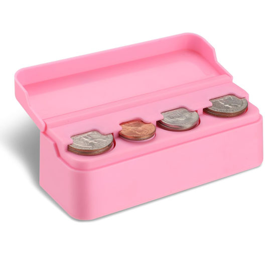 Picture of SINGARO Coin Holder for Car, Coin Change Organizer Compatible with Coins of Different Sizes, Dash-Mounted Holder Suitable for Most Cars, Trucks(Pink)