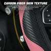 Picture of Car Steering Wheel Cover, Microfiber PU Leather Elastic Carbon Fiber Auto Steering Wheel Protector, 15 Inch Breathable Anti-Slip for Women Men, Car Interior Accessories for Most Cars (Black/Pink)