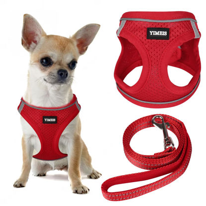 Picture of YIMEIS Dog Harness and Leash Set, No Pull Soft Mesh Pet Harness, Reflective Adjustable Puppy Vest for Small Medium Large Dogs, Cats (Red 02, Medium (Pack of 1)